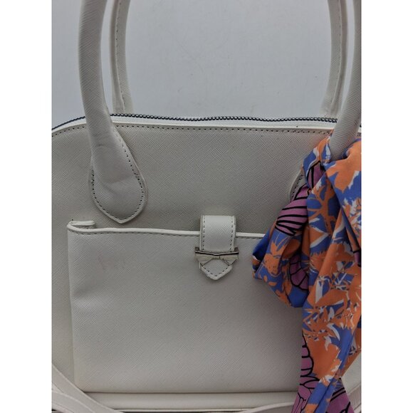 Betsey Johnson White w/ Butterfly Scarf Handbag Purse Handles & Strap Zipper - Picture 2 of 15
